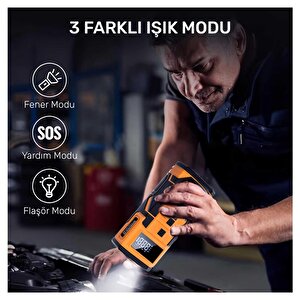 Npo A5577 Kablolu/kablosuz 8000mah Şarjlı Taşınabilir Araç Akü Takviyeli, Powerbank Destekli Reflektör Ledli 5in1 Oto Hava Pompası