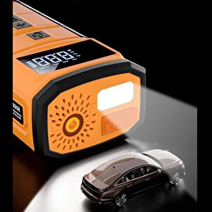 Npo A5577 Kablolu/kablosuz 8000mah Şarjlı Taşınabilir Araç Akü Takviyeli, Powerbank Destekli Reflektör Ledli 5in1 Oto Hava Pompası