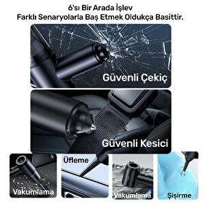 Usams Zb291 6in1 Üfleme Şişirme Güvenlik Kırıcı/kesici Özellikli Taşınablir Araç Ve El Süpürgesi