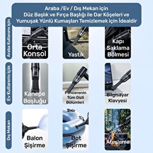 Usams Zb291 6in1 Üfleme Şişirme Güvenlik Kırıcı/kesici Özellikli Taşınablir Araç Ve El Süpürgesi