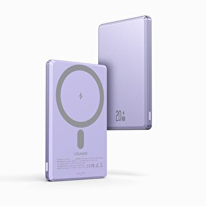 Usams Kablosuz Şarj Mıknatıslı Magsafe Ultra Slim Alüminyum 5000mah 20w Powerbank Cd22002-mor