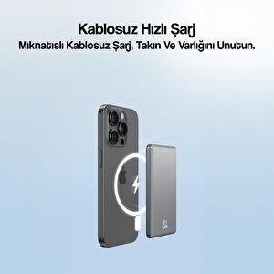 Usams Kablosuz Şarj Mıknatıslı Magsafe Ultra Slim Alüminyum 5000mah 20w Powerbank Cd22002-mor