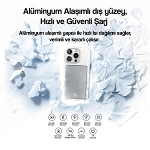 Usams Kablosuz Şarj Mıknatıslı Magsafe Ultra Slim Alüminyum 5000mah 20w Powerbank Cd22002-mor