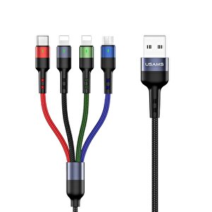 Usams Us-sj317 4in1 2*lightning 1*type-c 1*micro Uçlu 1.2m 2a Örgülü Renkli Şarj Ve Data Kablosu
