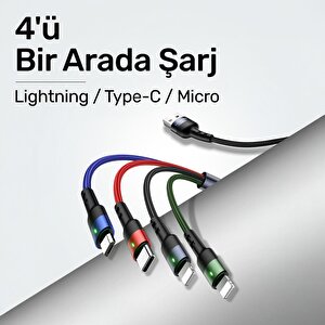 Usams Us-sj317 4in1 2*lightning 1*type-c 1*micro Uçlu 1.2m 2a Örgülü Renkli Şarj Ve Data Kablosu