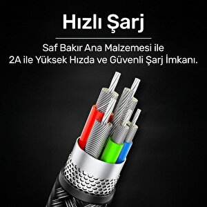 Usams Us-sj317 4in1 2*lightning 1*type-c 1*micro Uçlu 1.2m 2a Örgülü Renkli Şarj Ve Data Kablosu