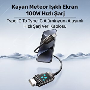 Usams Us-sj744 Type-c To Type-c 100w Meteor Efekt Ekranlı 1.2m Hızlı Şarj Ve Data Kablosu Titanium