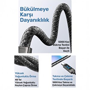 Usams Us-sj744 Type-c To Type-c 100w Meteor Efekt Ekranlı 1.2m Hızlı Şarj Ve Data Kablosu Titanium