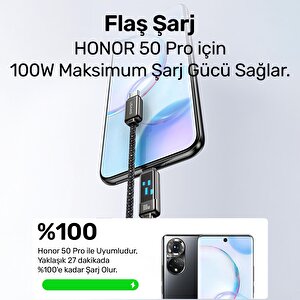 Usams Us-sj744 Type-c To Type-c 100w Meteor Efekt Ekranlı 1.2m Hızlı Şarj Ve Data Kablosu Antrasit