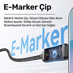 Usams Us-sj744 Type-c To Type-c 100w Meteor Efekt Ekranlı 1.2m Hızlı Şarj Ve Data Kablosu Antrasit