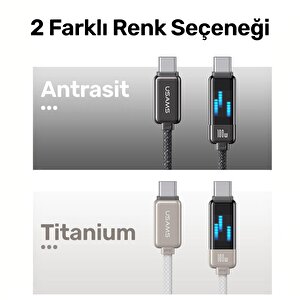 Usams Us-sj744 Type-c To Type-c 100w Meteor Efekt Ekranlı 1.2m Hızlı Şarj Ve Data Kablosu Antrasit