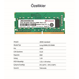 Transcend Jm3200hsb-8g 8gb Ddr4 3200mhz Cl22 1.2v Notebook Ram