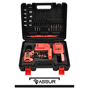 12v Metal Şanzıman Çift Akülü 24 Parça Şarjlı Matkap Akülü Vidalama