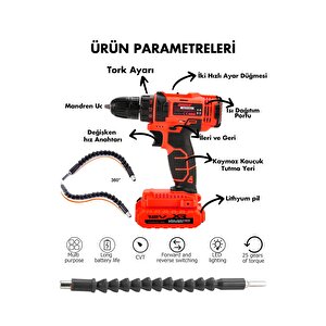 12v Metal Şanzıman Çift Akülü Bakır Sargı Akülü Vidalama Şarjlı Matkap