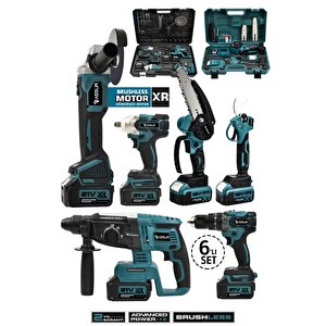6'lı Set Kömürsüz Kırıcı Delici Hilti+vidalama+taşlama+somun Sökme+budama Testeresi+budama Makası