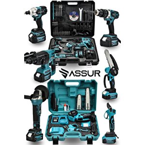 6'lı Set Kömürsüz Kırıcı Delici Hilti+vidalama+taşlama+somun Sökme+budama Testeresi+budama Makası