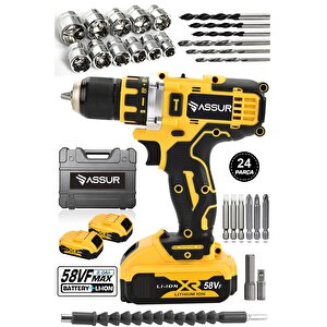 12v 2.0ah Şarjlı Matkap Metal Şanzıman Bakır Sargılı Çift Akülü 24 Parça Set