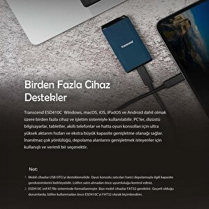 Transcend TS1TESD410C 1TB USB/Type-C 20Gbps 2000/2000MB/s Taşınabilir Harici SSD