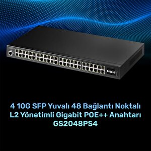 Gs2048ps4 4sfp+,2consol,48port Base-tgigabit L2 Yönetilebilir 720wpoe++ Metal Rack Mount Switch