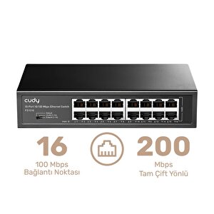 Cudy Fs1016 16port 10/100mbps 1,6 Gb/sn Metal Kasa Rackmount Masaüstü Switch