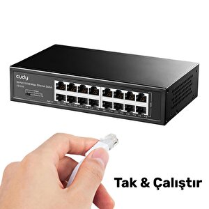 Cudy Fs1016 16port 10/100mbps 1,6 Gb/sn Metal Kasa Rackmount Masaüstü Switch