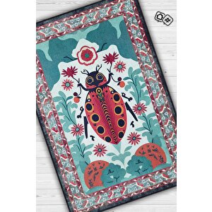 Nuh'un Gemisi Koleksiyonu Uğur Böceği, Çiçek Desenli Art Deco Tarzı Vintage Halı,çok Renkli Maksimalist Halı 100x150 cm