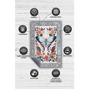 Homshtag Nuh'un Gemisi Koleksiyonu Pervane Böceği Çiçek Temalı Vintage Renkli Maksimalist Halı