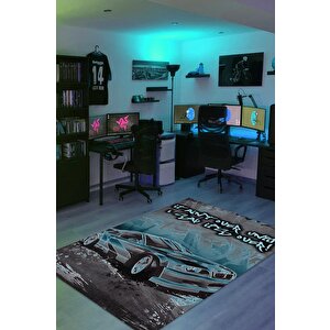 Ben Bitti Demeden Bitmez Renkli Oyuncu Halısı Gri Renk Gamer Temalı Nfs Most Wanted Halı 120x180 cm