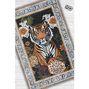 Nuh'un Gemisi Koleksiyonu Kaplan, Çiçek Desenli Art Deco Tarzı Vintage Halı,çok Renkli Maksimalist Halı 80x120 cm