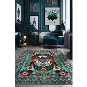 Nuh'un Gemisi Koleksiyonu Sinek, Çiçek Desenli Art Deco Tarzı Vintage Halı,çok Renkli Maksimalist Halı 120x180 cm