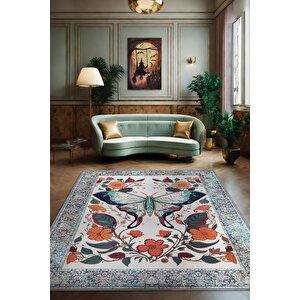 Nuh'un Gemisi Koleksiyonu Pervane Böceği Çiçek Temalı Vintage Renkli Maksimalist Halı 100x150 cm