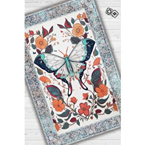 Nuh'un Gemisi Koleksiyonu Pervane Böceği Çiçek Temalı Vintage Renkli Maksimalist Halı 100x150 cm
