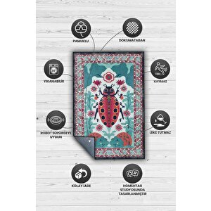 Homshtag Nuh'un Gemisi Koleksiyonu Uğur Böceği, Çiçek Desenli Art Deco Tarzı Vintage Halı,çok Renkli Maksimalist Halı