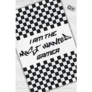 Aranan Oyuncu Siyah Beyaz Renk Oyuncu Halısı Damalı Gamer Halısı Nfs Most Wanted Sever Halı 80x120 cm