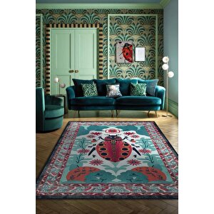 Nuh'un Gemisi Koleksiyonu Uğur Böceği, Çiçek Desenli Art Deco Tarzı Vintage Halı,çok Renkli Maksimalist Halı 160x240 cm