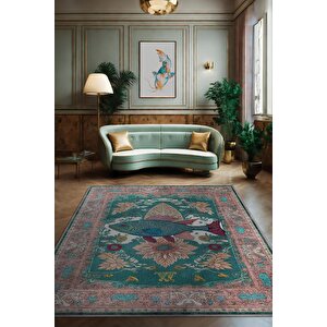 Nuh'un Gemisi Koleksiyonu Balık, Çiçek Desenli Art Deco Tarzı Vintage Halı,çok Renkli Maksimalist Halı 80x120 cm