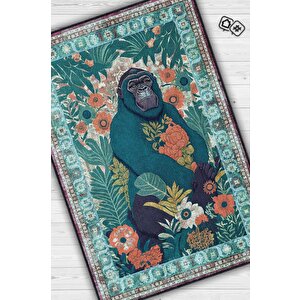 Nuh'un Gemisi Koleksiyonu Goril, Çiçek Desenli Art Deco Tarzı Vintage Halı,çok Renkli Maksimalist Halı 160x240 cm