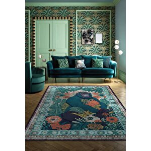 Nuh'un Gemisi Koleksiyonu Goril, Çiçek Desenli Art Deco Tarzı Vintage Halı,çok Renkli Maksimalist Halı 200x300 cm