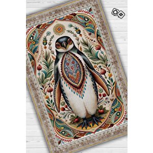 Nuh'un Gemisi Koleksiyonu Penguen Çiçek Temalı Vintage Renkli Maksimalist Halı 80x120 cm