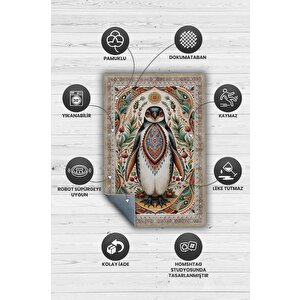 Homshtag Nuh'un Gemisi Koleksiyonu Penguen Çiçek Temalı Vintage Renkli Maksimalist Halı