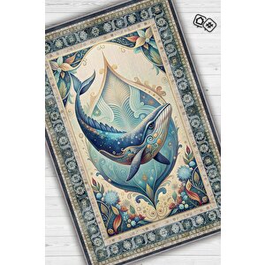 Nuh'un Gemisi Koleksiyonu Balina Çiçek Temalı Vintage Renkli Maksimalist Halı 100x150 cm