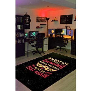 Oyunsuz Hayat Olmaz Siyah Oyuncu Halısı Gamerlara Özel Tasarım Halı Oyuncuya Hediye Halı 80x120 cm