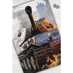 World Of Tanks Çok Renkli Oyuncu Halısı Figürlü Gamer Temalı Halı Oyuncuya Hediyelik Halı 80x120 cm