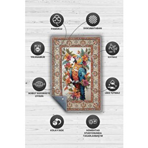 Homshtag Nuh'un Gemisi Koleksiyonu Papağan, Çiçek Desenli Art Deco Tarzı Vintage Halı,çok Renkli Maksimalist Halı
