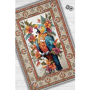 Homshtag Nuh'un Gemisi Koleksiyonu Papağan, Çiçek Desenli Art Deco Tarzı Vintage Halı,çok Renkli Maksimalist Halı