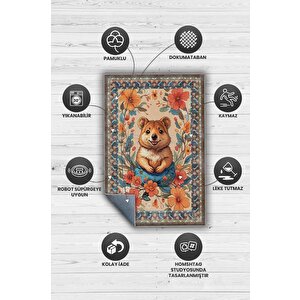 Homshtag Nuh'un Gemisi Koleksiyonu Quakka Dünyanın En Mutlu Hayvanı Çiçek Vintage Renkli Halı