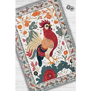 Nuh'un Gemisi Koleksiyonu Horoz, Çiçek Desenli Art Deco Tarzı Vintage Halı,çok Renkli Maksimalist Halı 80x120 cm