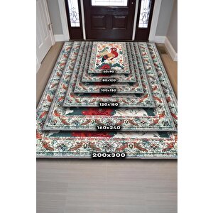 Homshtag Nuh'un Gemisi Koleksiyonu Horoz, Çiçek Desenli Art Deco Tarzı Vintage Halı,çok Renkli Maksimalist Halı