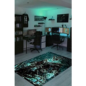 Thresh Neon Ren Oyuncu Halısı Zemini Siyah Renk Gamer Temalı League Of Legends Sever Halı 120x180 cm