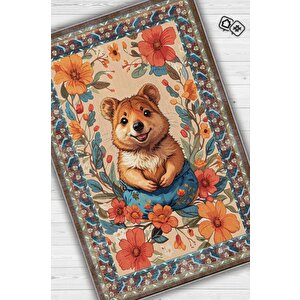 Nuh'un Gemisi Koleksiyonu Quakka Dünyanın En Mutlu Hayvanı Çiçek Vintage Renkli Halı 120x180 cm